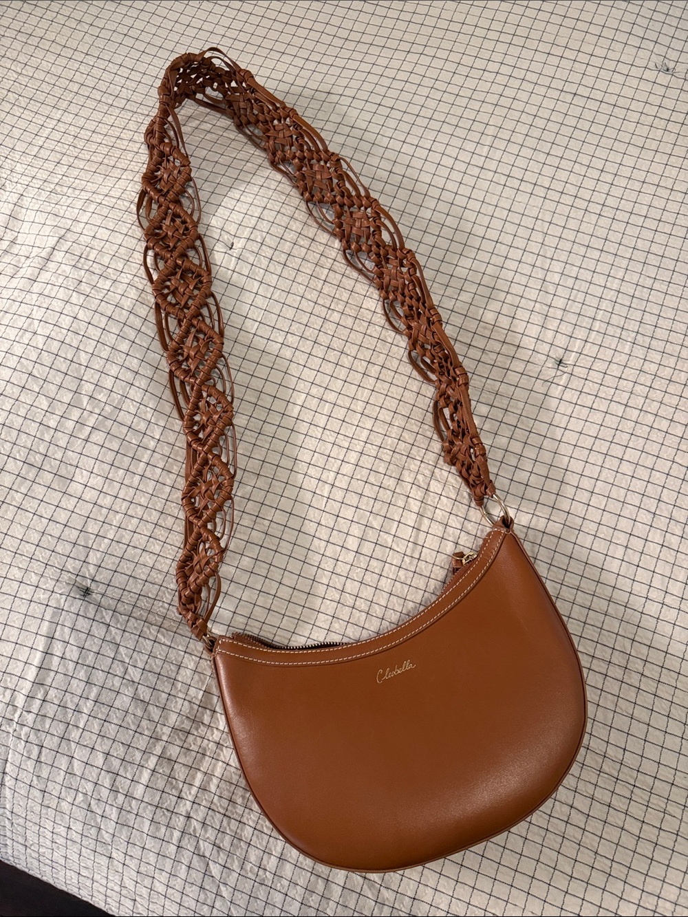 Cleobella Cognac Braided-strap Crescent Crossbody Bag